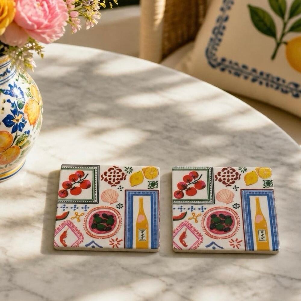 Italian Summer Coasters | Amalfi Coast Tile Coasters | Hostess Gift